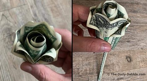 Dollar Bill Roses How To Make, Dollar Flowers, Oragami Money, Fold A Dollar Bill, Money Roses, Rose Money, Fold Dollar Bill, Easy Money Origami, Money Craft