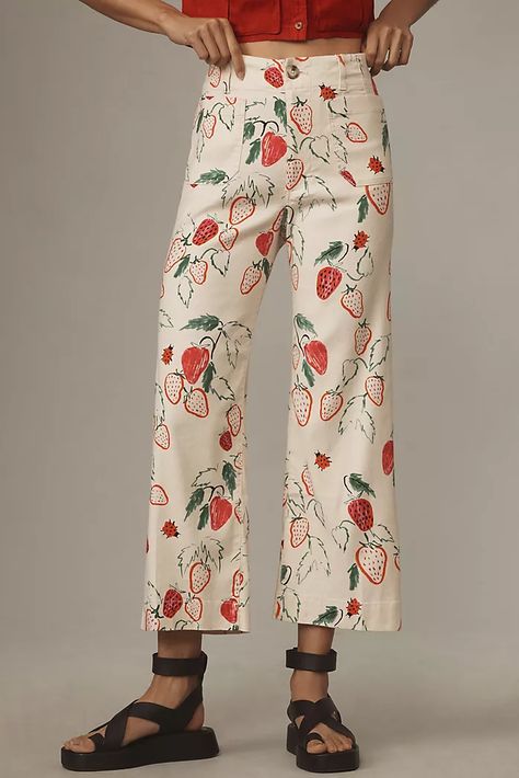 New Today: Clothing & Accessories | Anthropologie Cropped Wide Leg Trousers, Fancy Cocktails, Diy Vetement, Cropped Wide Leg Pants, Fruit Print, Modern Dress, Capri Jeans, Wide Leg Denim, Mode Inspiration