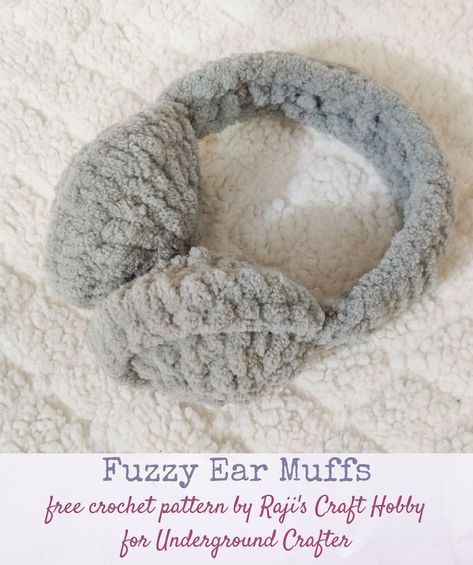 Earmuff Crochet Pattern, Crochet Earmuff Headband, Crochet Earmuffs Pattern, Crochet With Chenille Yarn, Diy Ear Muffs, Chenille Yarn Patterns, Crochet Ear Muffs Free Pattern, Crochet Earmuffs Free Pattern, Fuzzy Yarn Crochet Projects