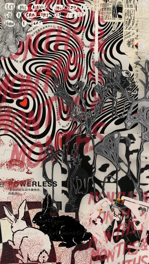 Red Black White Graphic Design, Red Collage Art, Black White Red Abstract Art, Red Art Aesthetic Wallpaper, Red Black White Aesthetic Wallpaper, White Red And Black Aesthetic, Black White And Red Art, Grunge Abstract Art, Grunge Collage Art