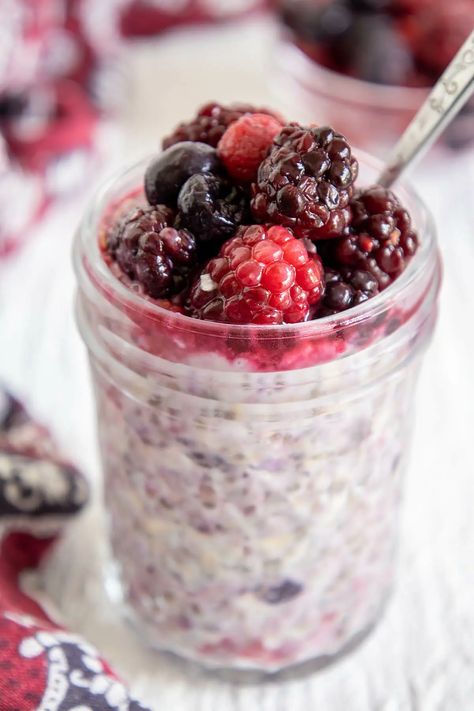 This healthy Overnight Oats with Frozen Fruit is made with frozen berries, chia seeds, and soy milk. It's an easy make ahead breakfast. Overnight Oats With Frozen Fruit, Chia Seed Overnight Oats, Easy Make Ahead Breakfast, Healthy Overnight Oats, Berry Breakfast, Frozen Berries, Overnight Oats Healthy, Overnight Oatmeal, Vegan Yogurt