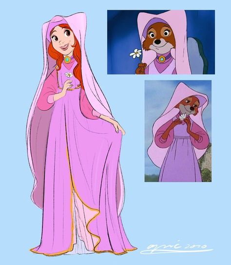 Maid Marian Disney Characters As Humans, Humanized Disney, Cartoon Characters As Humans, Disney Au, Robin Hood Disney, Maid Marian, Disney Animals, Modern Disney, Pinturas Disney