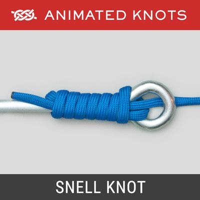 The Snell Knot allows the leader, or tippet, to be directly tied to a baited hook. This fishing knot was originally invented for use with eyeless hooks but it is still widely used today. The Snell Knot aligns the fishing line or leader with the shank of the hook. Snell Knot, Fishing Knots Tutorials, Animated Knots, Fishing Line Knots, Scout Knots, Fly Fishing Knots, Fishing Hook Knots, Bowline Knot, Hook Knot