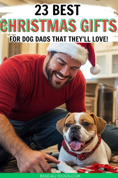 Find 23 ultimate Christmas gifts for dog dads. Whether you’re shopping for a boyfriend, husband, guy friend, or any pet-loving men's gift idea, this ultimate Christmas gift guide for him has you covered. From unique pet parent gift ideas to funny stocking stuffers to a custom t-shirt to a dog dad mug, these holiday presents are perfect for gift-giving to your favorite guy this Christmas. Find good gifts to give the best dog dad or thoughtful options for any pet lover on your list. Parent Gift Ideas, Dog Stocking Stuffers, Dog Christmas Presents, Guy Friend, Funny Stocking Stuffers, Pet Parent Gifts, Gift Guide For Him, Guy Friends, Ultimate Christmas