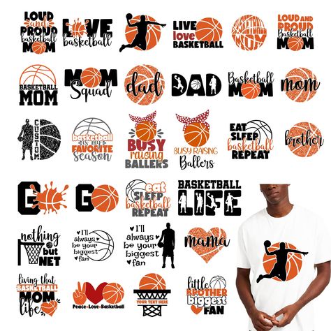 PRICES MAY VARY. What Can You Get: This heat transfer stickers set has 30 pieces basketball sport style patterns with bright colors iron on transfer designs to meet your daily decoration needs. Rich in quantity and various styles will meet your DIY needs and decoration use, also enough to share with others. Premium Material: The iron on transfers stickers are made of heat transfer vinyl, which is reliable, not easy to fade and deform or break. The high-viscosity adhesive on the back of small iro Basketball Coach Shirts Ideas, Iron On Shirt Ideas, Basketball Shirt Ideas, Basketball Mom Shirt Ideas, Retro Ball, Basketball Shirt Designs, Basketball Pattern, Sports Vinyl, Basketball Theme