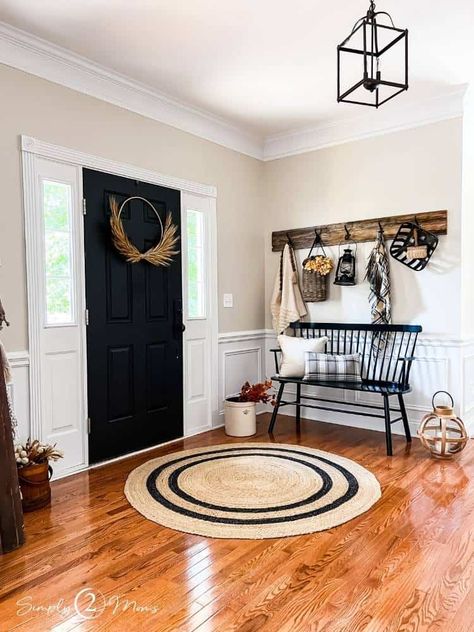 Basket Garland, Mirror On Wall, Entryway Inspo, Round Jute Rug, Faux Stems, Vintage Crock, Jute Round Rug, Fall Entryway, Front Entryway