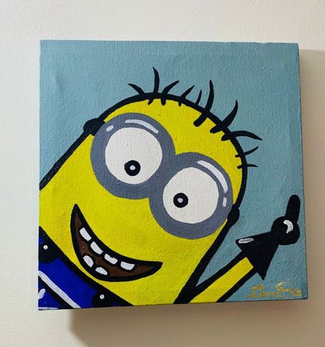 Minion Painting, Cartoon Painting, Big Eyes, Boy Birthday, Cartoon Characters, Painting Ideas, Minion, Canvas Painting, Canvas