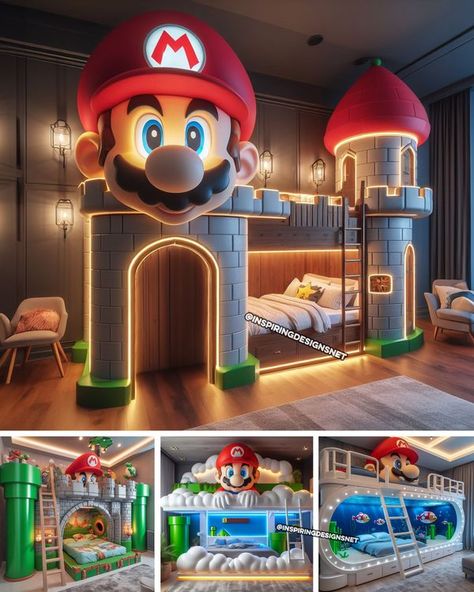 Mario Cart Bedroom Ideas, Mario Bros Bedroom, Super Mario Bed Frame, Modern Mario Bedroom, Mario Room Ideas Boys, Mario Bro Bedroom Themed Rooms, Wallpaper For Boys Bedrom Mario Spnic, Happy Friends Day, Mario Bedroom