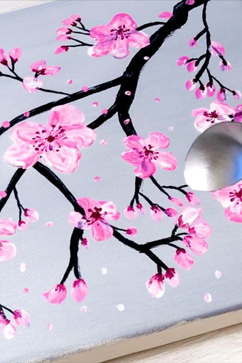 Today I am using a spoon to paint cherry blossom. Easy Painting for Beginners. Come and join me for acrylic painting. https://www.youtube.com/c/SzarineArt How To Paint Cherry Blossoms Easy, Painted Cherry Blossoms, Easy Cherry Blossom Painting, How To Paint Cherry Blossoms, Cherry Blossom Acrylic Painting, Paint Cherry Blossom, Blossom Acrylic Painting, Cherry Blossom Acrylic, Painting Cherry Blossoms