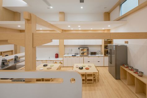 Gallery of Lion International Kindergarten / VMDPE - 13 Kindergarten Kitchen, Preschool Interior, Outdoor Climbing Wall, Precedent Study, Play Castle, Old Fashioned House, Cooking In The Classroom, Kindergarten Interior, Lions International