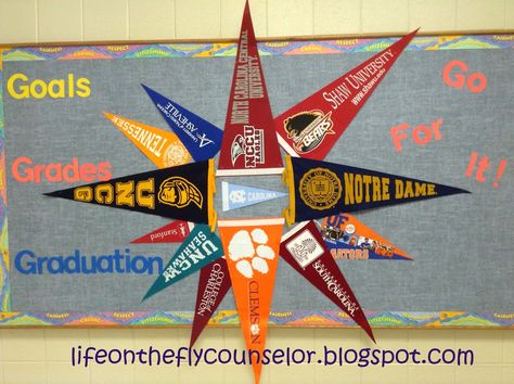 College pennant pinwheel bulletin board Life on the Fly.... A School Counselor Blog: Off to the Races..... School Counselor Bulletin Boards, Counselor Bulletin Boards, School Counseling Bulletin Boards, Counseling Bulletin Boards, High School Bulletin Boards, College Pennants, College Bulletin Boards, College Counseling, High School Counselor