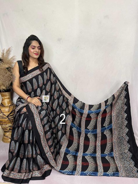 Black Colour Ajrakh Modal Silk Saree, Pure Hand Block Print, Cruilty Free, Organic Unique Colors, Natural Hand Dyed, Silk Sarees for Women Sarees For Women, Indian Silk Sarees, Dyed Silk, Sari Fabric, Hand Dyed Silk, Hand Block Print, Black Colour, Blouse Piece, Petticoat