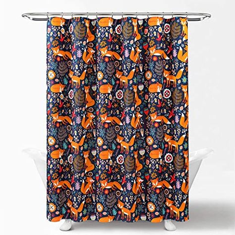 Lush Decor, Navy Pixie Fox Shower Curtain-Fabric Floral Animal Print Design, x 72 Frolicking In A Field, Friendly Fox, Fox Kids, Lush Decor, Estilo Boho Chic, Shower Liner, Shower Curtain Hooks, Space Furniture, Bathroom Kids