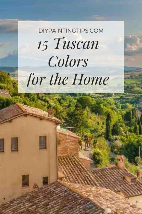 When looking for a color palette for your home, it helps to turn to well-established themes, like the colors of Tuscany. Imagine sun-soaked fields of sunflowers, rich red wine, and orchards of ripe olive trees. You can channel the vibrant culture of Italy in your home. Read our post of 15 beautiful Tuscan paint colors for inspiration and ideas. Tuscan House Colors Exterior, Vineyard Kitchen Theme, Tuscan Color Palette Living Room, Modern Tuscan Paint Colors, Tuscan Wall Paint, Tuscany Exterior Paint Colors, Tuscan House Exterior Paint Colors, Italian Houses Exterior Tuscan Style, Tuscan Yellow Paint Colors