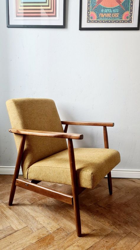 Mid Century Mustard Yellow Linen Armchair 60s  | eBay Mustard Yellow Chair, Mustard Yellow Interior, 60s Armchair, Mustard Armchair, 1960s Armchair, Mcm Chair, Yellow Armchair, Retro Lounge, Yellow Chair