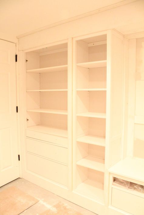 Ikea Built Ins, Built Ins Around Fireplace, Ikea Pax Wardrobe Hack, Pax Wardrobe Hack, Hemnes Wardrobe, Hemnes Bookcase, Hemnes Ikea, Besta Hack, Dining Room Built Ins