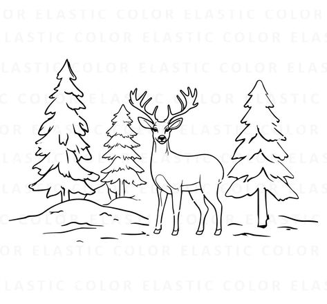 Deer Silhouette Painting, Scene Outline, Camping Cross Stitch Patterns, Reindeer Outline, Deer Outline, Cross Stitch Camping, Reindeer Drawing, Deer Clipart, Outline Images