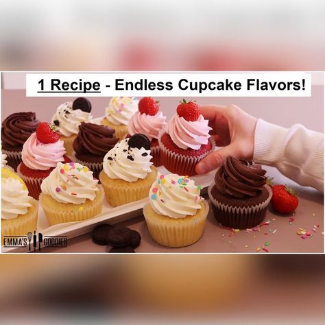 Make assorted Cupcakes USING 1 RECIPE! 🧁 | cupcake, recipe | Make assorted Cupcakes USING 1 RECIPE! 🧁 | By Emma's Goodies | Facebook Emma's Goodies, Easy Cupcake Recipe, Assorted Cupcakes, Raised Donuts, Flavored Cream Cheeses, Mini Chocolate Chip Cookies, Chocolate Cream Cheese Frosting, Popular Cookies, Easy Cupcake Recipes