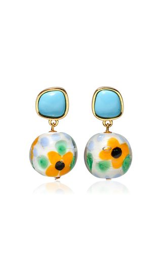 Women's Lizzie Fortunato Spring Summer 2025 Collection | Moda Operandi Ariel Necklace, Turquoise Hoop Earrings, Turquoise Hoops, Lizzie Fortunato, Blue Topaz Earrings, Turquoise Glass, Topaz Earrings, Yellow Gold Earring, Leaf Necklace