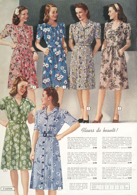 Eatons Spring & Summer catalog, 1945 (such a great array of fabric patterns). #vintage #fashion #1940s 1940s Fabric Prints, 1945 Fashion, Fallout Party, Fashion Through The Years, 40s Mode, 1940s Fashion Women, 40's Fashion, 40's Style, Forties Fashion