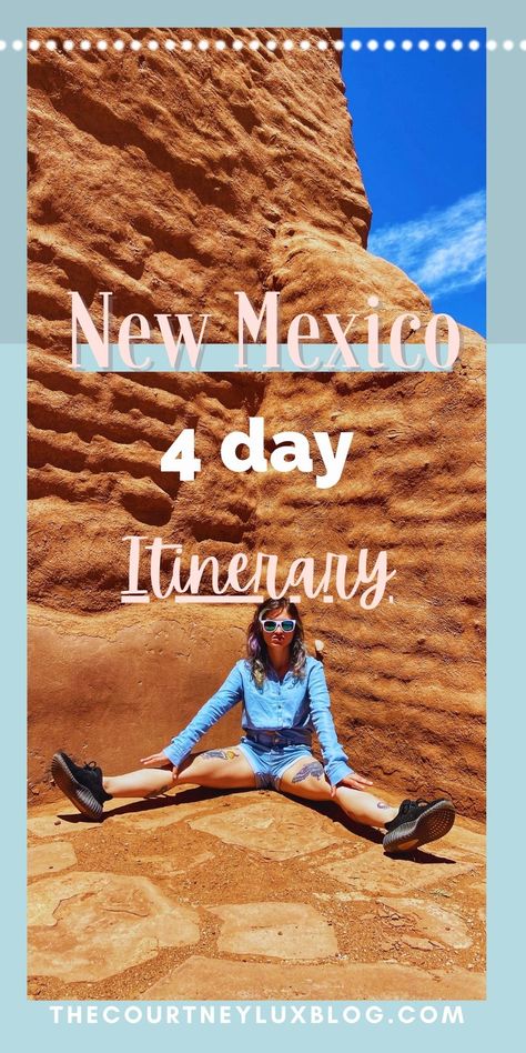 Is it any wonder why New Mexico is called the Land of Enchantment? No other place offers ancient wonders, rustic deserts, Pueblo culture, UFOs, and alien lore all in one spot, making New Mexico a beautifully unique road trip destination. Here is your 4 day New Mexico Road Trip Itinerary! #newmexico #santafenewmexico #albuquerquenewmexico #travel White Valley New Mexico, New Mexico Travel Road Trips, Arizona And New Mexico Road Trip, New Mexico Itinerary, New Mexico Travel Itinerary, Las Vegas New Mexico, New Mexico Aesthetic, Mexico Trips, Los Alamos New Mexico