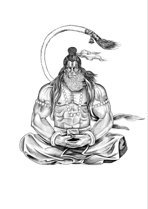 Hanuman Ji Meditation Wallpaper, Hanuman Ji Illustration Art, Hanumanji Drawing Sketch, Bajrangbali Tattoo Design, Hanuman Illustration Art, Hanuman Sketch Pencil, Lord Hanuman Drawing Pencil, Hanuman Ji Sketch Pencil, Hanuman Art Drawing