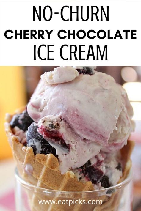 No-Churn Cherry Chocolate Ice Cream is full of fresh cherries, whipped cream, and chunks of chocolate. Perfect dessert for every ice cream lover! #dessert #icecream #nochurnicecream #summerdessert #easyrecipe #sweet #cherries Chocolate Cherry Ice Cream, Easy Ice Cream Recipe, Cherry Ice Cream, Fruit Cream, Frozen Dessert Recipe, Cherry Chocolate, Easy Ice Cream, No Churn Ice Cream, Chocolate Chunk