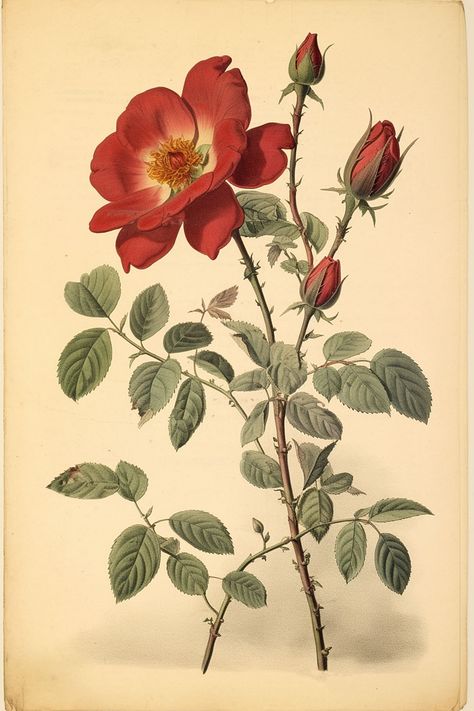 Wild Rose, Red Rose, Red Roses, Roses, Plants, Green, Red, White, Art