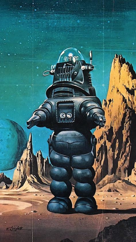 Old Sci Fi, Lost In Space Robot, Goth Disney Princesses, Space Robot, Sci Fi Wallpaper, Science Fiction Artwork, 70s Sci Fi Art, Forbidden Planet, Vintage Robots