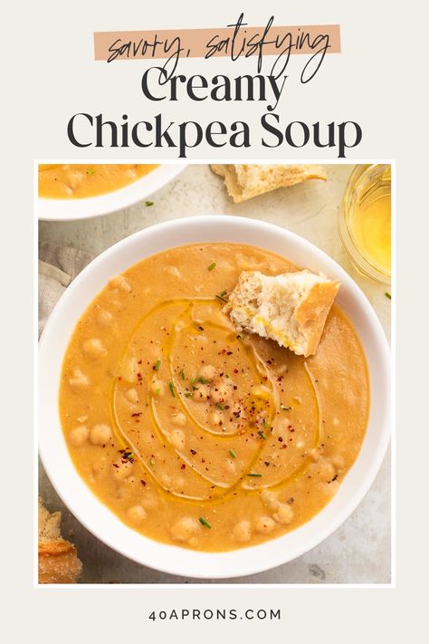 This chickpea soup is so quick and easy to make that you won’t believe how delicious it is! Simple but perfectly savory and satisfying, this vegan soup is made with just a few ingredients that you probably already have in your pantry. A must to add to your rotation. Chicken Chickpea Soup Recipes, Chick Pea Recipes With Coconut Milk, Chickpea Chicken Soup, Chickpea Soup Vegan, Creamy Chickpea Soup, Creamy Chickpea, Garlic Chickpeas, Chicken Chickpea, Coconut Milk Soup