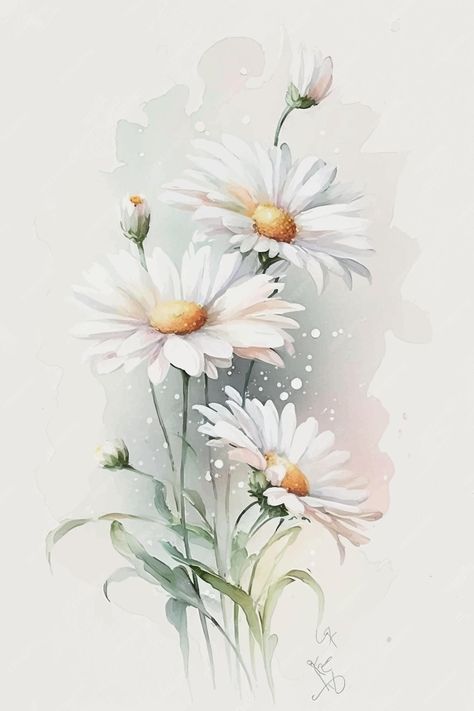 Daisy Flower Watercolor Painting, Daisy Watercolor Painting, White Flower Illustration, Daisies Watercolor, Painting Daisies, Daisy Watercolor, Scrapbook Background Paper, Watercolor Daisy, Farm Animal Painting