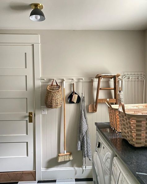 Ciara on Instagram: “This laundry room was our first project in our house. Having a laundry room is really amazing and now I don’t think I could live without…” Laundry And Cleaning Room, Laundry Room Diy Storage, Laundry Utility Room Ideas, Victorian House Laundry Room, Ikea Laundry Room Rustic, Sunroom Cabin, Laundry Nook Ideas, Victorian Home Laundry Room, Cottage Core Laundry Room