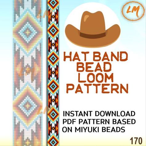 Delica Beads Hatband Loom Pattern No.170 Feather Beaded Belt and Hat Band Ornament Native Style Loom Pattern DIY Western Hat Band Gift - Etsy Diy Western Hat, Seed Bead Loom, Diy Western, Miyuki Pattern, Beads Pattern, Bead Loom Pattern, Western Hat, Loom Pattern, Beading Tutorial