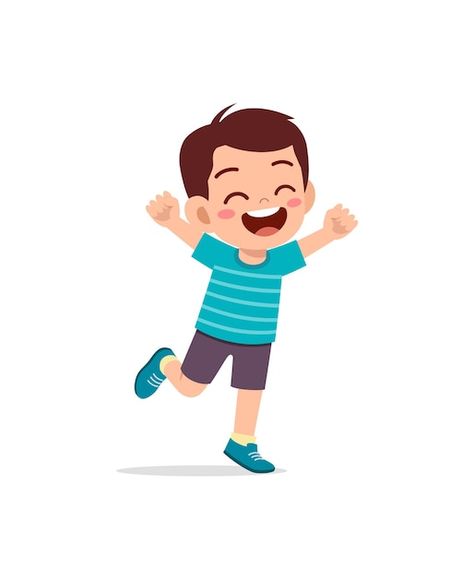 Cute little kid jump and feel happy | Premium Vector #Freepik #vector #school #people #children #girl Happy Cartoon Characters, Happiness Drawing, Happy Animation, Happy Drawings, Happy Character, Kids Animation, I Feel Happy, Happy Clipart, Happy Expression