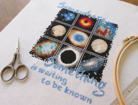 Physics - Pixels to Stitches: Embroidering Astronomy Images Math Embroidery, Space Cross Stitch Pattern, Space Cross Stitch, Color Scale, Space And Astronomy, Pattern Names, Needle And Thread, Craft Fairs, Image Design