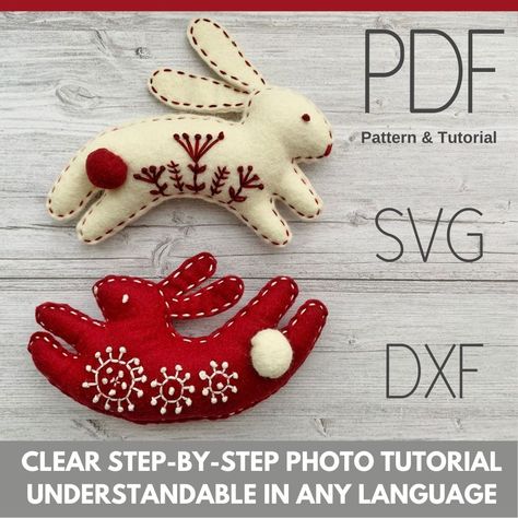 Thank You - Inspire Uplift Bunny Ornaments, Patterns For Felt Christmas Ornaments, Felt Bunny, Christmas Ornament Pattern, Felt Christmas Ornaments, Sewing Toys, Size Pattern, Felt Christmas, Felt Ornaments