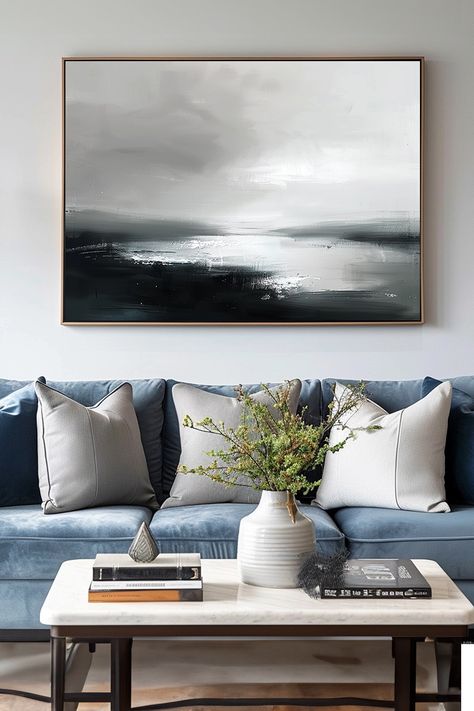 Original handmade oil painting of serene gray seascape with misty coastal scene and moody ocean reflections Moody Coastal, Moody Ocean, Seascapes Art, Grey Decor, Canvas Decor, Handmade Oil, Brush Strokes, Original Paintings, Oil Painting