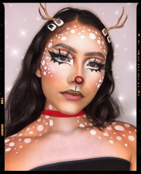 Ruldoph The Red Nose Reindeer Makeup, Christmas Fantasy Makeup, Rudolph The Red Nosed Reindeer Makeup, Rudolf Makeup, Reindeer Makeup Simple, Rudolph Makeup, Reindeer Makeup, Xmas Makeup, Deer Makeup