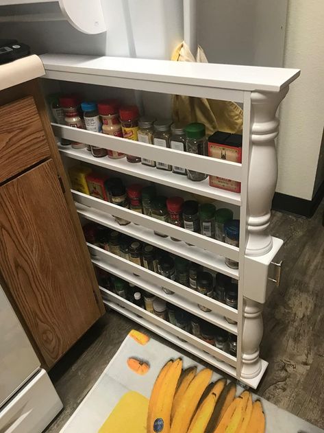 Roll Out Kitchen Shelves, Kitchen Cabinet Roll Out Shelves, Rolling Spice Rack By Fridge, Rolling Shelves Kitchen, Spice Rack On Wheels, Kitchen Cabinet Door Storage Spice Racks, Rolling Shelves, Diy Spice Rack, Seasoning Rack