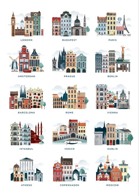 Types Of Buildings, City Illustration, Travel Illustration, Travel Book, Vintage Travel, Travel Art, Travel Journal, Budapest, Travel Posters