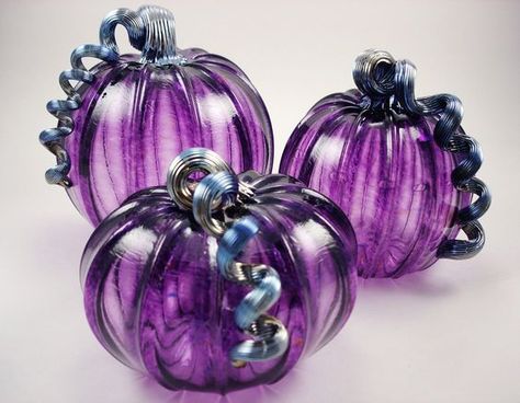 Plum Pumpkins Glass Fall Decor, Art Glass Pumpkin, Glassblowing Studio, Fall Purple, Silver Pumpkins, Purple Pumpkin, Hand Blown Glass Art, Pumpkin Gift, Purple Halloween