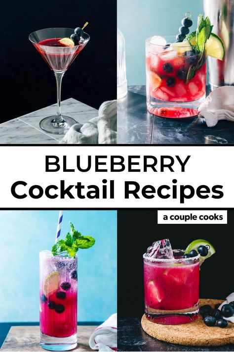 Here are the top must-make blueberry cocktails for the summer! These drink recipes will impress everyone with there refreshing flavor. Blueberry Cocktails, Blueberry Martini, Blueberry Margarita, Blueberry Cocktail, Vodka Sour, Blueberry Vodka, Blueberry Mojito, Best Summer Cocktails, A Couple Cooks