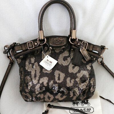 Premium Quality NWT COACH Sequins Sm Sophia Ocelot Leopard Bronze Crossbody Swing Bag Purse NEW, Women's Bags & Handbags Shoulder Bag Coach, Fancy Fits, Leopard Bag, Girly Bags, Bronze Hardware, Pretty Bags, Jewelry Lookbook, Mini Purse, Cute Bags