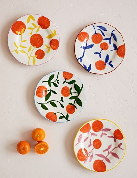 Set of 4 Oranges Side Plates | Rose & Grey Lemons Cake, Glasgow Flat, Oranges Design, Painting Pottery, Diy Pottery Painting, Mediterranean Summer, Pottery Painting Designs, Keramik Design, Painted Plates