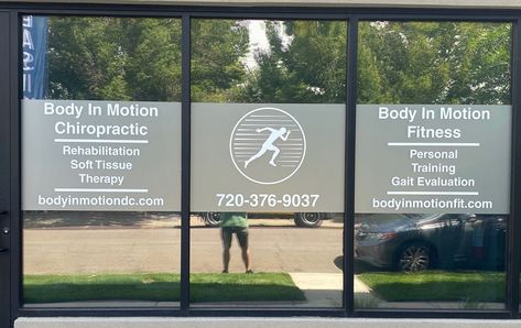 Gym Window Graphics, Business Window Signage, Window Marketing, Storefront Windows, Office Wall Colors, Massage Room Design, Glass Signage, Body In Motion, Window Brands