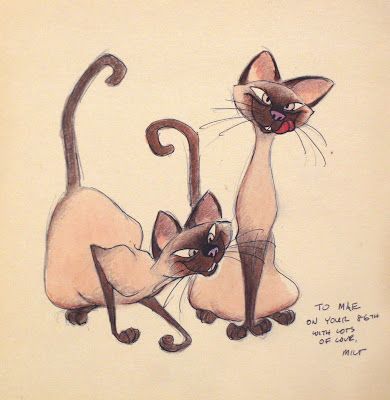 Milt Kahl, Disney Sketches, Disney Concept Art, Two Cats, Walt Disney Animation Studios, Lady And The Tramp, Siamese Cats, Disney Drawings, Disney Animation