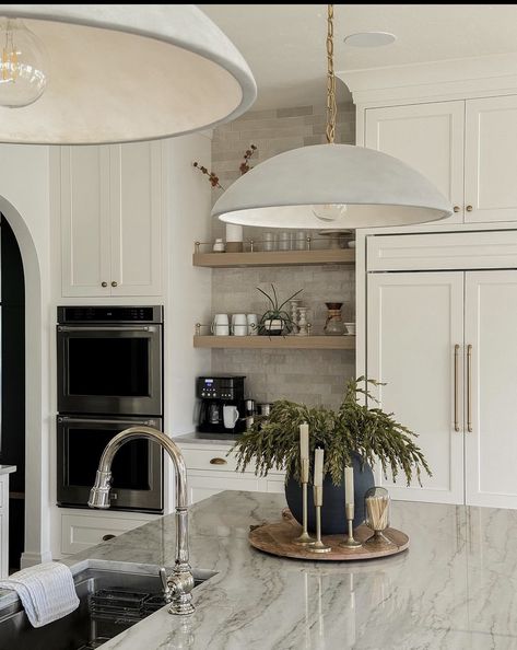 Floating Shelves In Kitchen, Paneled Fridge, Megan West, Americana House, Shelves In Kitchen, Mcgee Kitchen, Studio Mcgee Kitchen, Kitchen Pics, Modern Cabinetry