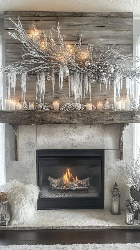 19 Best Winter Mantle Decor Ideas To Cozy Up Your Home In 2024 16 Winter Mantle Decor, Winter Mantel Decor, Farmhouse Mantle Decor, Winter Mantle, Winter Fireplace, Winter Mantels, Cozy Up Your Home, Snowflake Garland, Faux Snow