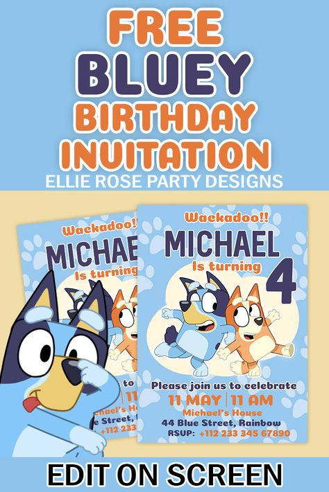 Get ready to plan the ultimate Bluey birthday party with our free Bluey Birthday Invitation! Download and make your child's celebration truly unforgettable. Wackadoo Bluey Birthday Invitation, Bluey 2nd Birthday Invitation, Free Printable Bluey Invitations, Bluey Birthday Party Invite Template, Free Bluey Invitation, Bluey Birthday Invitation Free, Bluey Invitations Template Free, Bluey Birthday Invitation Template Free, Wackadoo Im Two Bluey Birthday