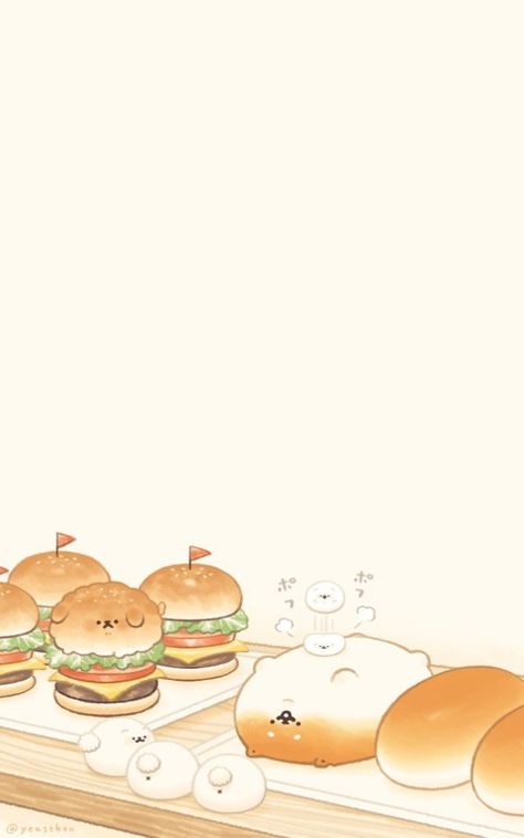 Kawaii Bread Wallpaper, Cute Bread Wallpaper, Yeastken Wallpaper, Bread Wallpaper, Cute Home Screen Wallpaper, Cute Home Screens, Cute Wallpapers For Ipad, Drawing Wallpaper, Cute Pastel Wallpaper